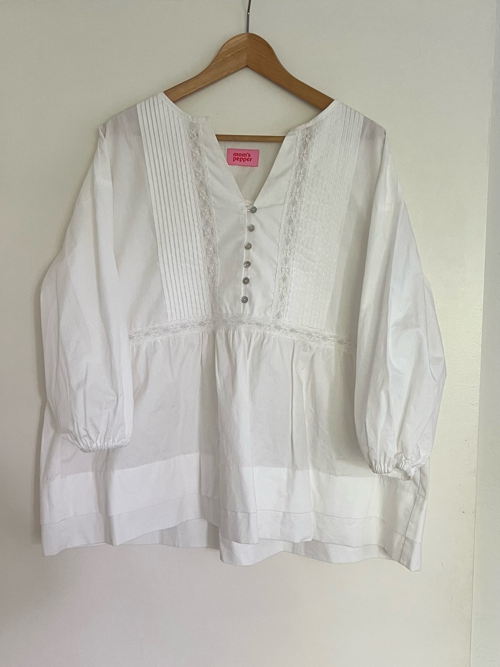 Mom's Pepper White Pintuck Lace Peasant Blouse